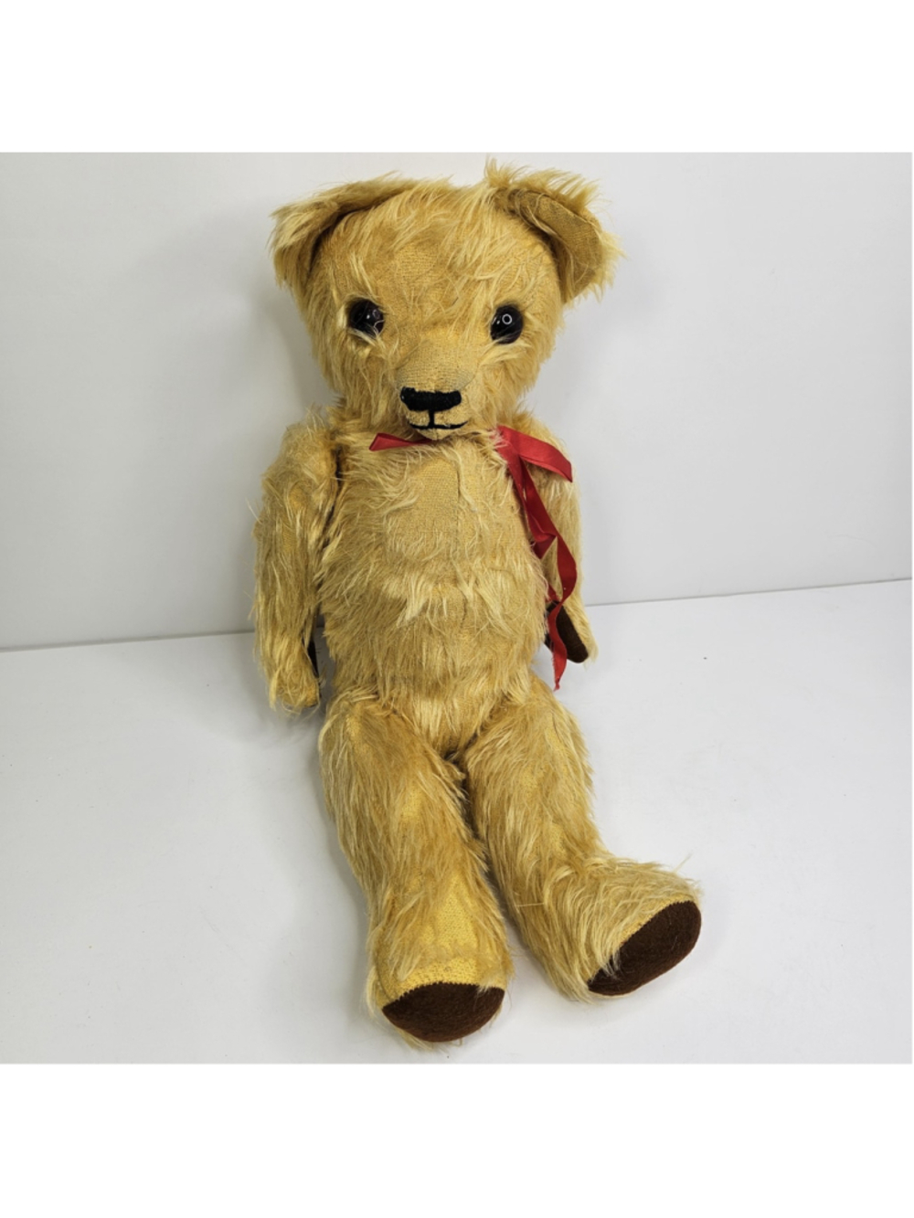 Golden Mohair Plush Bear Jointed No Tags Vintage Glass Eyes Collector